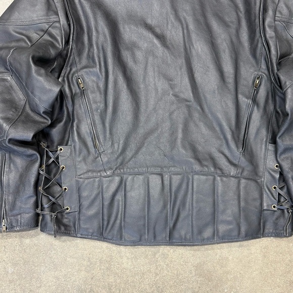 Vintage Genuine Leather Motorcycle Jacket Black Side Lace Biker - Picture 10 of 13